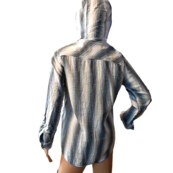 Boston Traders Hoodie Shirt Chambray Lining Blue Striped‎ Cotton size Medium - Picture 4 of 11